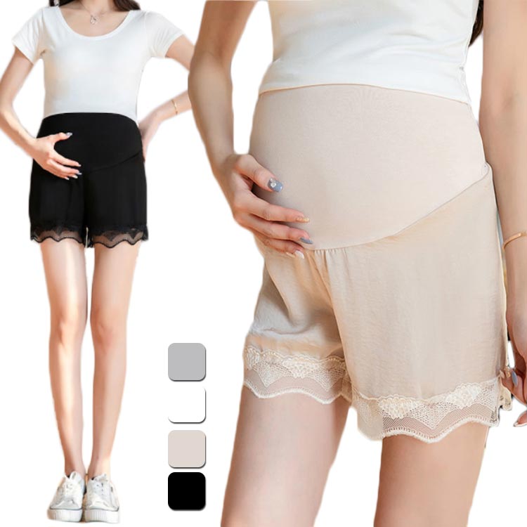 送料無料 マタニティ パンツ ペチコート 2点セット ペチパンツ 夏 薄手 ゆったり インナーパンツ レース ハイウェスト ゆったり ストレッチ 蒸れにくい 伸...