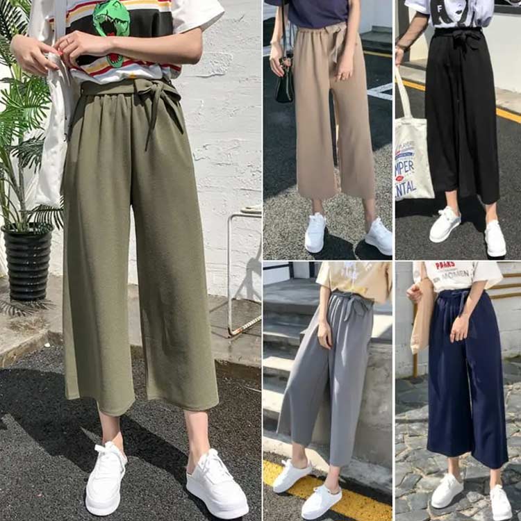 送料無料 ワイドパンツ ウエストリボン ベルト ロング丈 ガウチョ パンツ ボトムス...