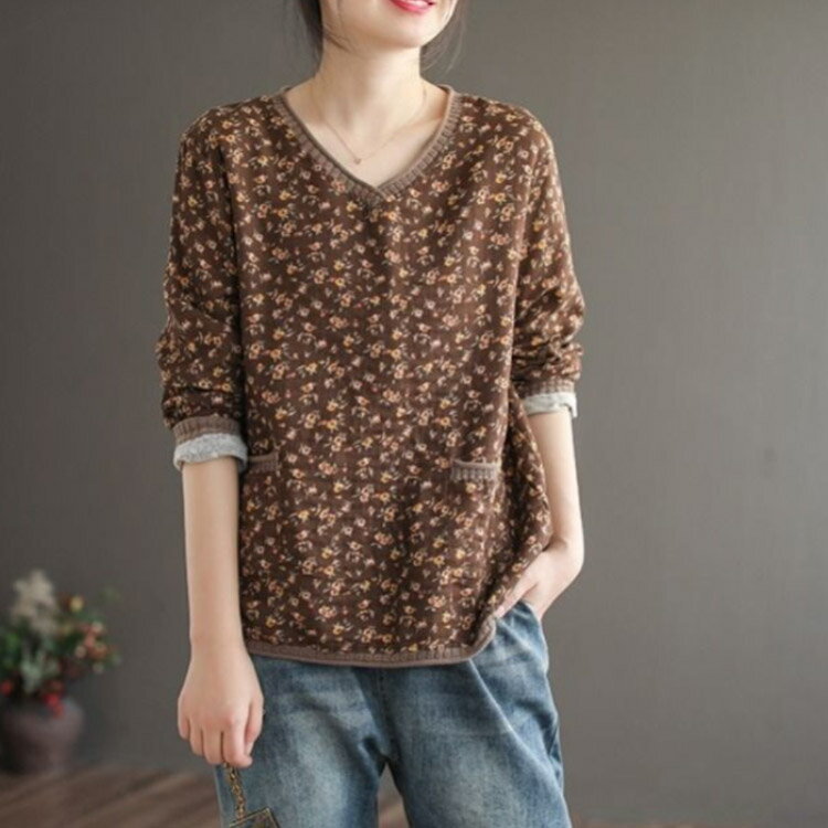 40代 長袖 ブラウス チュニック おしゃれ トップス レディース レディース 30代 プルオーバー カットソー 総柄 50代 秋 体型カバー ゆったり きれいめ 花柄 花柄 大きいサイズ vネック カジュアル 春服 春 夏 送料無料