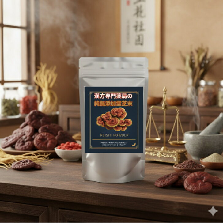 【漢方専門薬局の純無添加霊芝末】50g霊芝（れいし）は、マンネンタケ科に属するキノコで、古くから「幻のキノコ」や「上薬（神薬・仙薬）」として珍重されてきた歴史の古い生薬の一つです。霊芝末は、この霊芝を粉末状にしたものです。