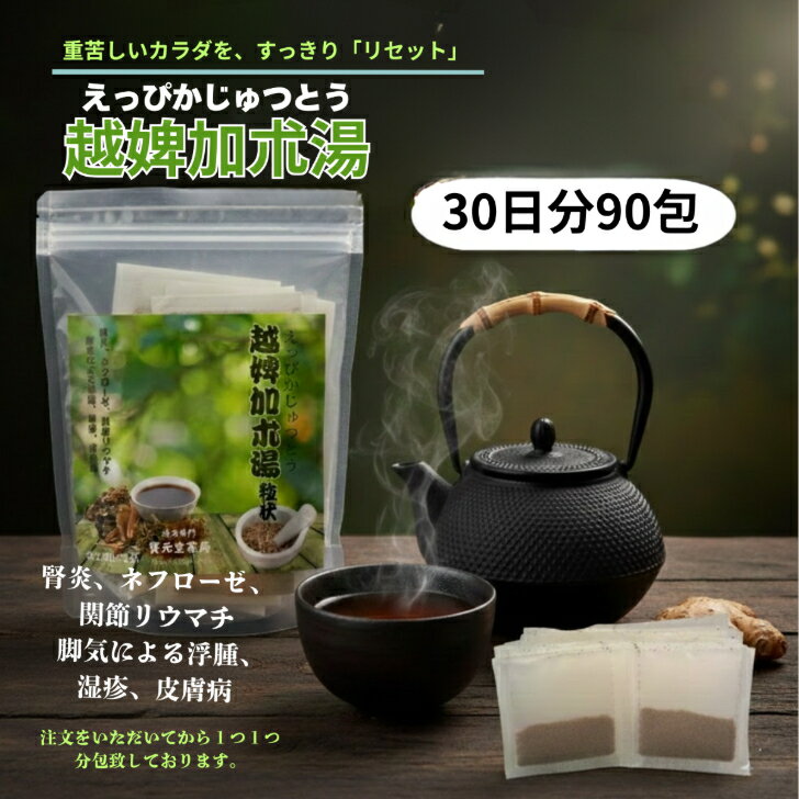 【第2類医薬品】　越婢加朮湯30日分90包　漢方薬　和漢薬　関節や筋肉の痛み（リウマチ、関節炎など）むくみ（浮腫）皮膚病　湿疹　腎炎　膝の痛みむくみ　足のはれ　関節のはれ使用期限が2年以上ある商品を取り扱っております。