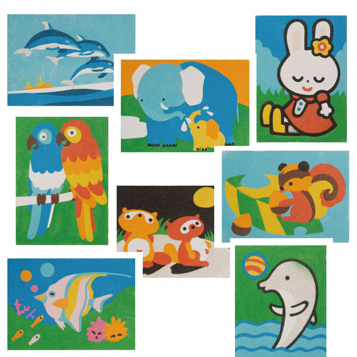 砂絵 自由研究 工作 キット 図工 セット 子供 子ども 幼児 小学生 夏休み 冬休み 男の子 女の子 室内遊び おうち時間 制作 カラー砂 カラーサンドすな絵キット イルカ うさぎ ぞう インコ りす たぬき