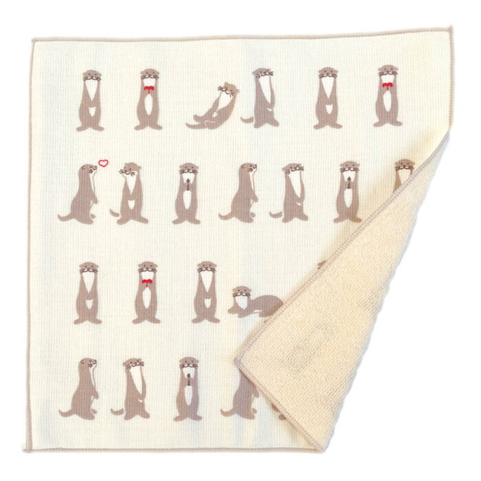 和たおるセミウォッシュ　愛しカワウソ【メール便対応可】濱文様　タオルハンカチ　タオル地　ガーゼ＋パイル二重織　かわいいハンカチ　オシャレ　プチギフト　ミニタオル　ハンカチサイズタオル　かわうそ柄