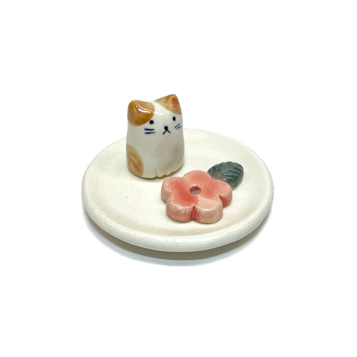 小花猫　香皿＆香立　美濃焼　スティックタイプお香用 ねこ香立て お線香立て インテリア小物 ネコお香..
