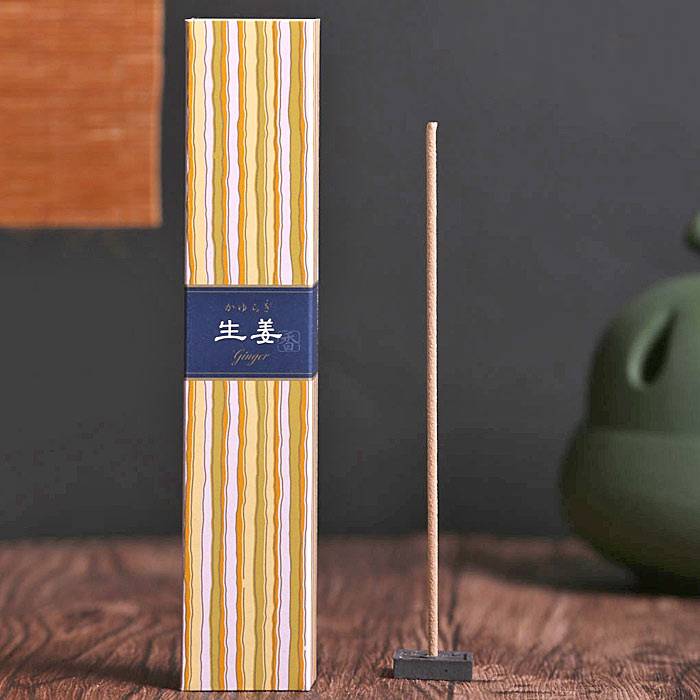 スティック型お香　かゆらぎ　生姜（しょうが）　40本入　香立付　1本の燃焼時間約25分 日本香堂 お線香 スティック型お香 日本製 インセンス ルームフレグランスとして ご先祖様のご供養として プチギフトとして