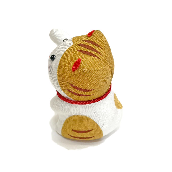 ちりめんじゃれねこ トラ ちりめん細工 トラねこ ちりめん置物 小さなねこ置物 ネコ好き トラネコ 可愛いねこ飾り じゃれつく猫 [2]