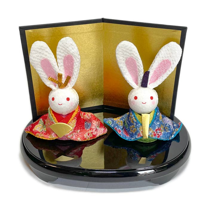 ちりめん雛飾り 兎わらべ雛 リュウコドウ うさぎ雛 ウサギ雛 ちりめん細工 手づくり雛 龍虎堂 和小物 インテリア飾り ひな祭り 初節句 贈り物