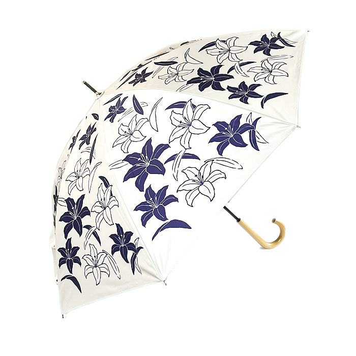 百花涼藍 晴雨兼用傘 百合 和風日傘 ユリ柄 晴雨兼用 長傘 UVコート加工 紫外線カット 浴衣に合う傘 紫外線遮蔽 遮光・遮熱 撥水効果 PUコーティング グ...