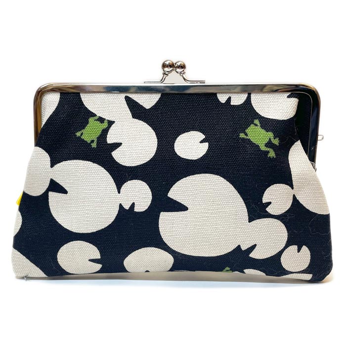 がま口パスポートケース　カエル　御陵庵 小粋な和柄 スリムながま口ポーチ がま口通帳入れ 帆布生地ポ..