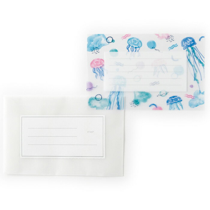 KOHAKU トウメイレターセット　jellyfish　透明感のあるレターセット　クラゲ柄　便箋、封筒セット　可愛いレターセット 　レター シンプル メッセージ　横書き 文房具 カラフル ステーショナリー お手紙 かわいい