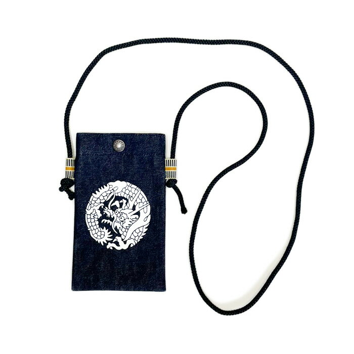 乐天商城 - 肩掛けスマホポーチ　龍　倉敷デニム 竜柄 ドラゴン 真田紐 昭和レトロ 斜め掛け スマホケース スマホ入れ スマホバッグ