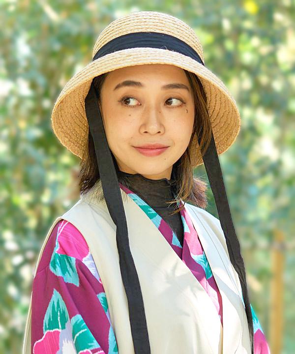 ロング結びHAT　天然草木ラフィア仕様 長いリボン紐 日よけ対策 熱中症対策 夏のお出かけに 涼しげな夏帽子 夏のオシャレに