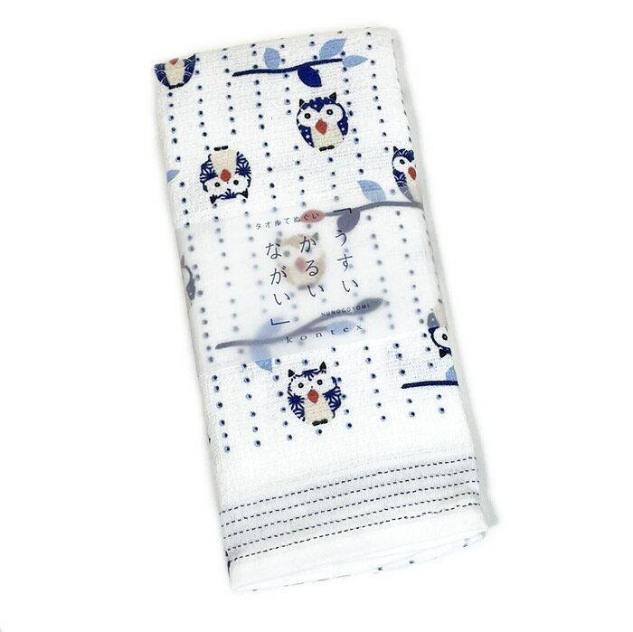 てぬぐいたおる布ごよみ　ふくろう【メール便対応可】 今治タオル コンテックス 日本製 綿100％ フクロウ柄 梟 不苦労 ガーゼタオル スポーツタオル 手ぬぐいタオル お礼 ギフト 御礼 手拭い お風呂タオル パイル 熱中症予防には布ごよみ 日焼け対策にも