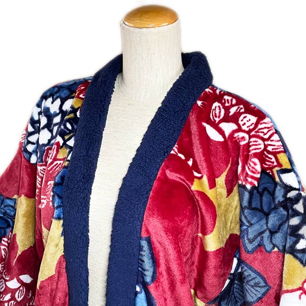 ぬくいボア半纏(はんてん)　KIKU（菊）　和柄ルームウェア 冬の部屋着 半纏 ハンテ...