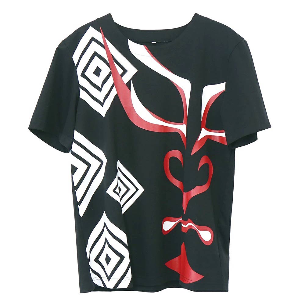乐天商城 - kurofuneTシャツ　文様と隈取 黒【メール便対応可】和柄Tシャツ 京都くろちく 隈取り柄 Tシャツ 歌舞伎柄 クロフネ 和雑貨 和