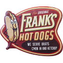 【アンティーク　エンボスプレート】★FRANK'S HOT DOGS★メタルサイン　看板　アンティークシャーク　アメリカン　インテリア