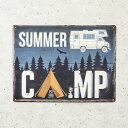 【アンティーク エンボスプレート レクト】★SUMMER CAMP★壁掛け　看板　アンティーク　アメリカンエンボスプレート　キャンプ　インテリア