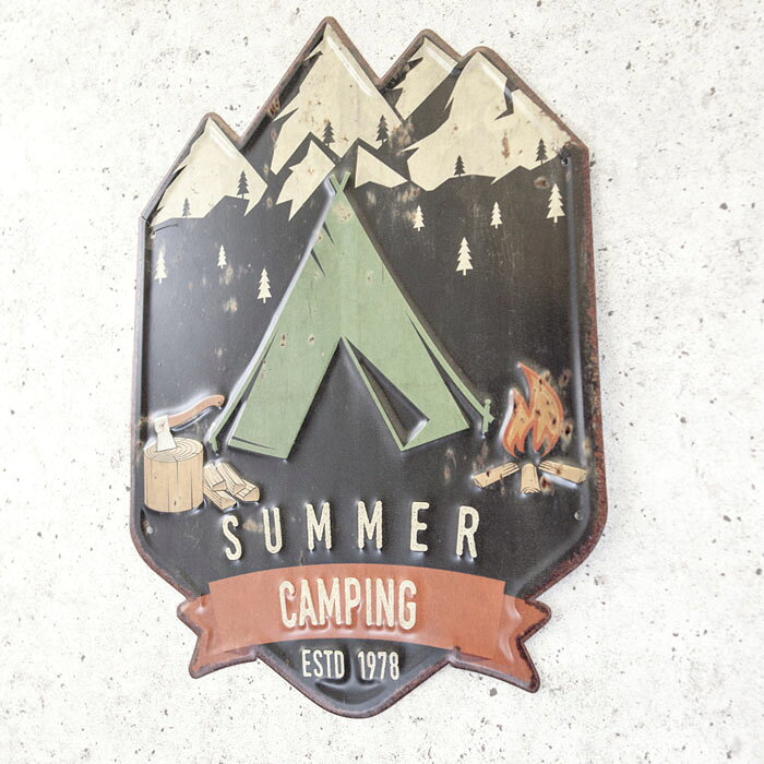 【アンティーク エンボスプレート】★SUMMER CAMPING ESTD 1978★壁掛け 看板 アンティーク アメリカンエンボスプレート キャンプ インテリア [3]