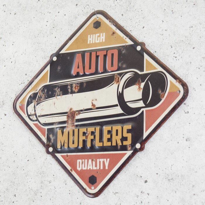 【アンティーク エンボスプレート】★AUTO MUFFLERS★壁掛け　看板　アンティーク　アメリカンエンボスプレート　キャンプ　インテリア 3