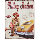 【アンティークエンボスプレート】★レクト★Filling Station★メタルプレート　看板　おしゃれガレージ　インテリア　ポップ