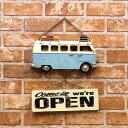 【ヴィンテージカー Welcome プラッケ】★OPEN & CLOSED (BL Bus)★プラッケ　両面　サイン　看板バス　アメリカン　レトロ