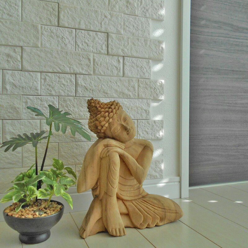 一刀彫 頬杖仏陀 26cm 仏像 仏陀 ブッダ オブジェ 仏像の置物 仏陀の置物 オリエンタル エスニック ア..