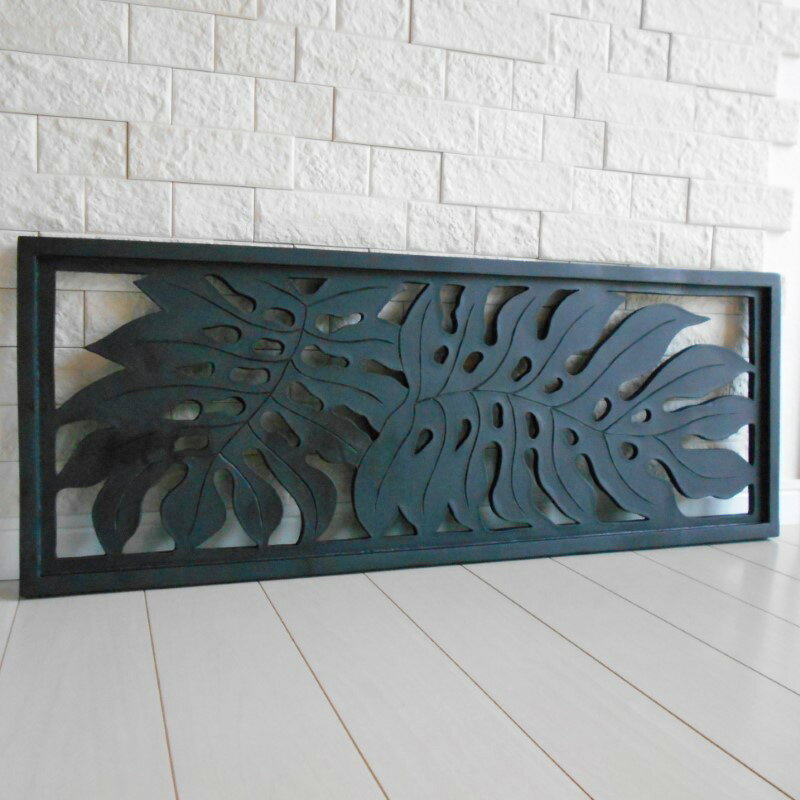 モンステラ 模様 レリーフ アートパネル 30×80cm MDF製 壁掛け 壁飾り 彫刻アート 透かし彫り ウッド パネル オブジェ ウォールデコレーション アジアンインテリア 南国風 トロピカル シック モダン アジアン雑貨 バリ雑貨