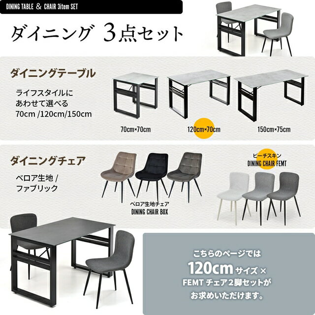 CERABILL 収納付きダイニングテーブル 幅120&フェムトチェア 3点セット CESE0371 ダイニングセット テーブル・椅子2脚セット セット商品 シンプルスタイル モダン 角型 ガラス セラミック [2]