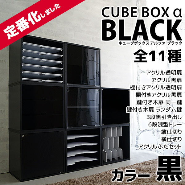 組合せで作るオリジナル収納 キューブボックスα ブラック 【送料無料】 黒 収納 アクリル 扉付き カラーボックス 鍵付き 棚付き オープン 激安 安い おしゃれ 収納 アクリルケース 引き出し コレクションケース フィギュアケース 天板