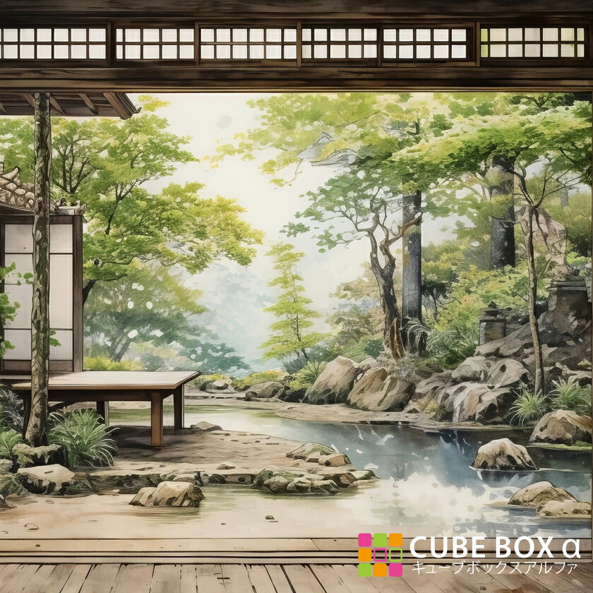 【CBA CBH 専用背面デザインシート】 日本庭園 夏 和式 和風 お屋敷 風景 背景 池 新緑