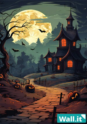 【Wall.it A4 フィギュアディスプレイケース専用背面デザインシート 縦向】 ハロウィン お化け かぼちゃ ランプ 蝙蝠 パンプキン 夜景 月夜 洋館 お城 満月 夜道