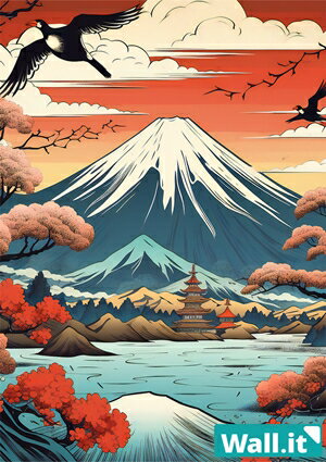 【Wall.it A4 フィギュアディスプレイケース専用背面デザインシート 縦向】 錦絵 富士山 日の出 朝日 ..