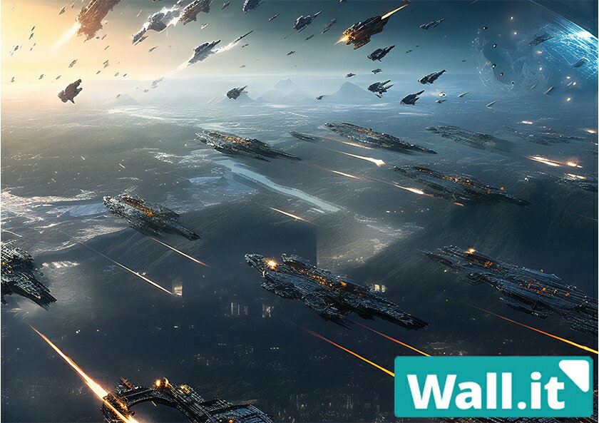 【Wall.it A4 フィギュアディスプレイケース専用背面デザインシート 横向】 宇宙戦争 宇宙戦艦 宇宙都..