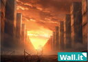 【Wall.it A4 フィギュアディスプレイケース専用背面デザインシート 横向】 巨大な壁 城壁 長城 夕焼け 風景 荒野 夕日 巨人