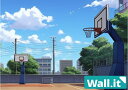【Wall.it A4 フィギュアディスプレイケース専用背面デザインシート 横向】 バスケットコート グラウンド 学校 校庭 バスケットゴール スラムダンク 運...