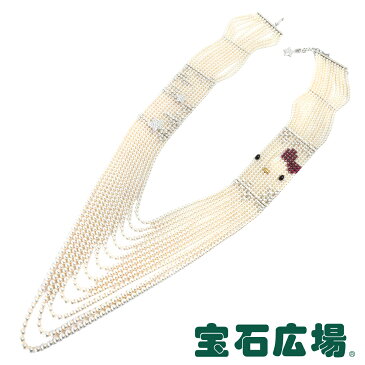 ミキモト MIKIMOTO MIKIMOTO×HELLO KITTY パール・ルビー・オニキス・イエローダイヤ・ダイヤ 12連ロングネックレス ハローキティ40周年記念コラボ 【中古】 ジュエリー 送料無料