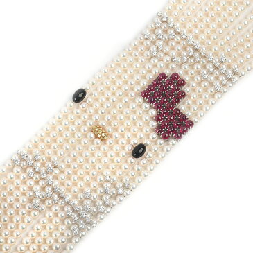ミキモト MIKIMOTO MIKIMOTO×HELLO KITTY パール・ルビー・オニキス・イエローダイヤ・ダイヤ 12連ロングネックレス ハローキティ40周年記念コラボ 【中古】 ジュエリー 送料無料