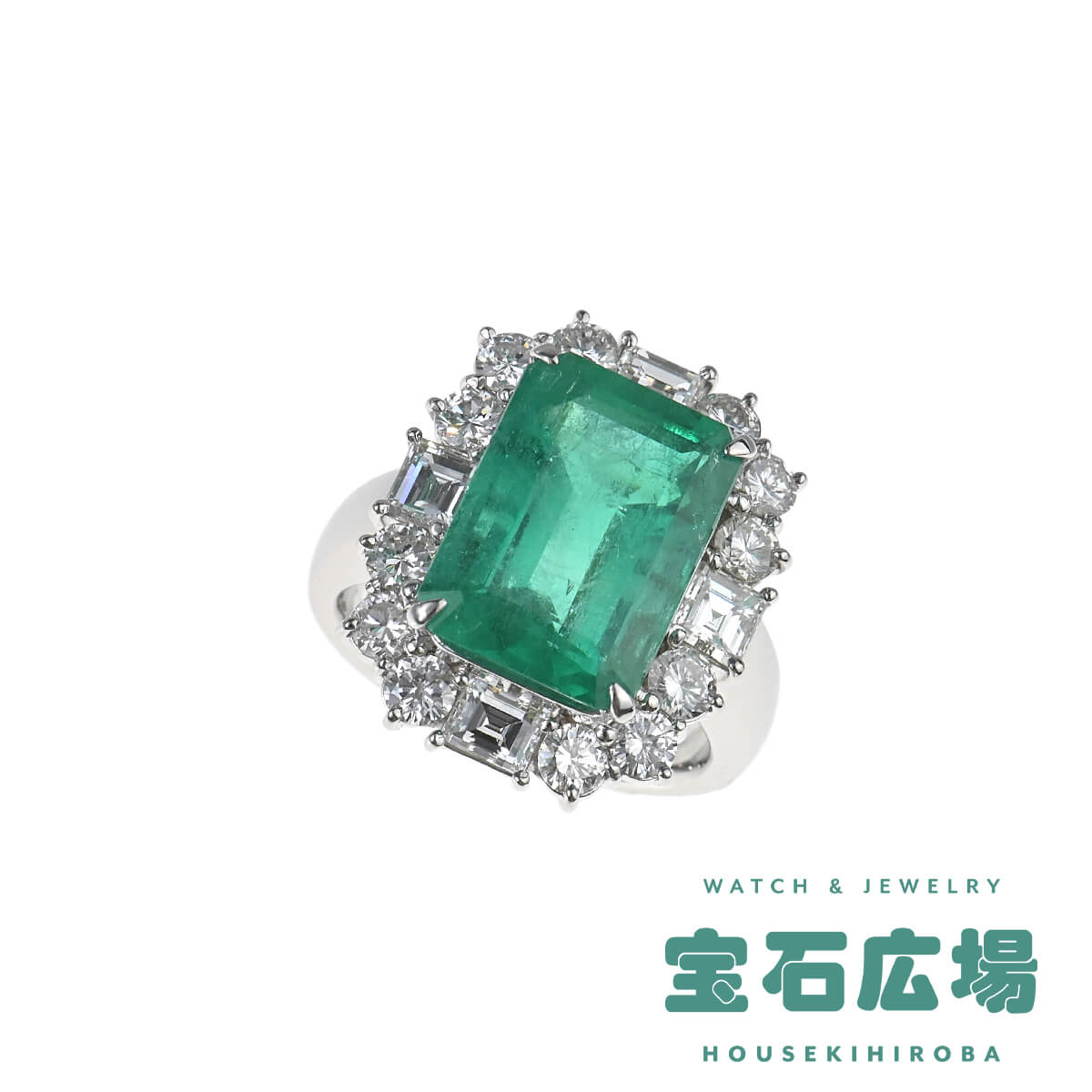 ノーブランド エメラルド・バゲットダイヤ・ダイヤ リング 【中古】レディース ジュエリー 送料無料