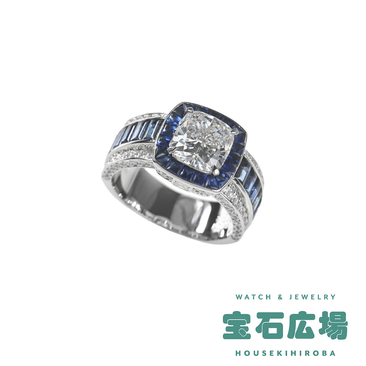 ノーブランド 1Pクッションモディファイドカットダイヤ・サファイア・2Pプリンセスカットダイヤ・ダイヤ リング 【中古】レディース ジュエリー 送料無料