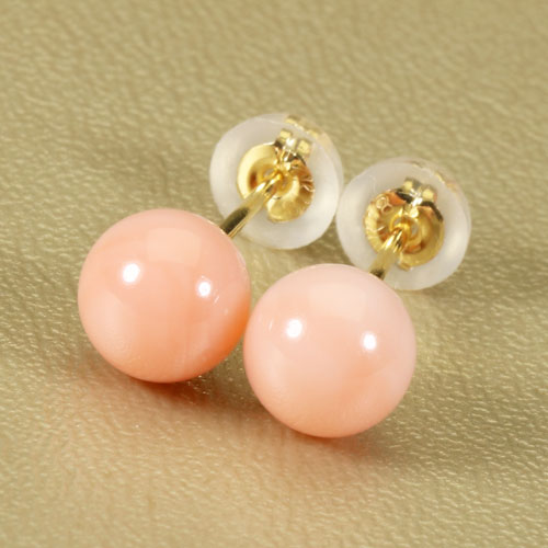 アクセサリー ジュエリー ミス珊瑚 ピンク コーラル ピアス 無染色sansui 丸玉 K18 イエローゴールド 無染色sansui 天然珊瑚 天然珊瑚 Sango 本さんご コーラル 宝石 サンゴ 専門店 宝石珊瑚のsansui