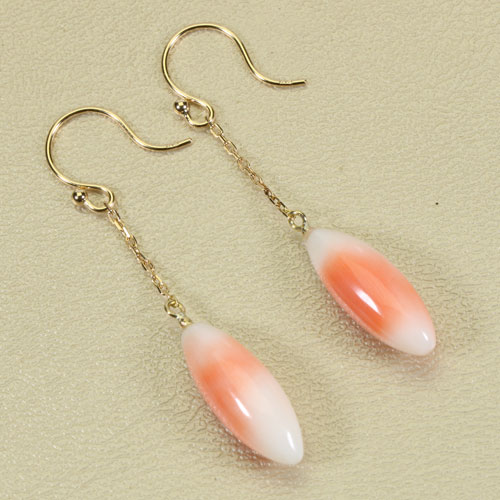 【初売り20%OFFクーポン】桃珊瑚 サンゴ ピンク ピアス チェーン フック ライス K18 イエローゴールド 無染色 SANSUI レディース 女性 ファッション アクセサリー ジュエリー 珊瑚婚式 3月誕生石 ラッピング無料 送料無料