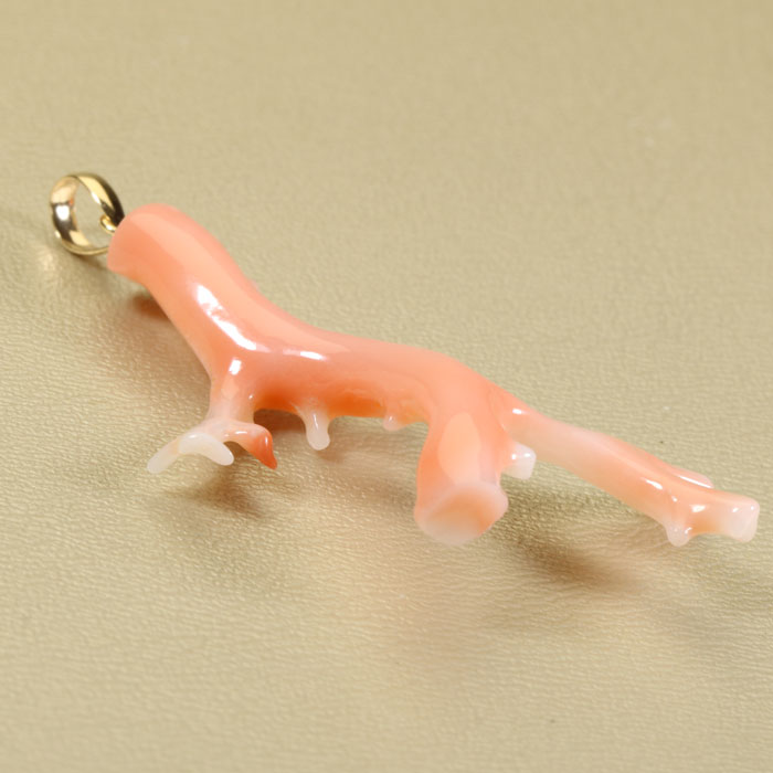 ガーネ珊瑚 ピンク 枝 ペンダント K18 18金 イエローゴールド 無染色 SANSUI レデ...