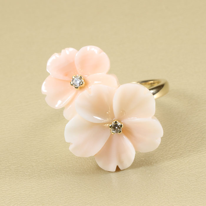 ミッド珊瑚指輪リング桜花K18イエ...