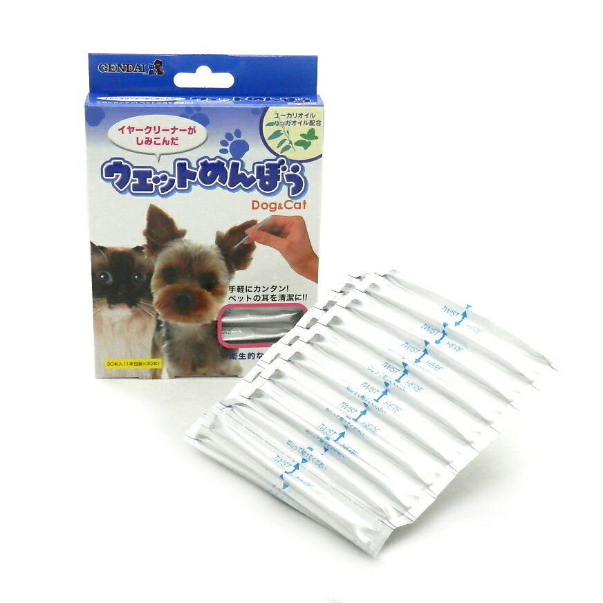 現代製薬　ウェットめんぼう 30本入り　【犬・猫用】　【皮膚病治療薬・軟膏】