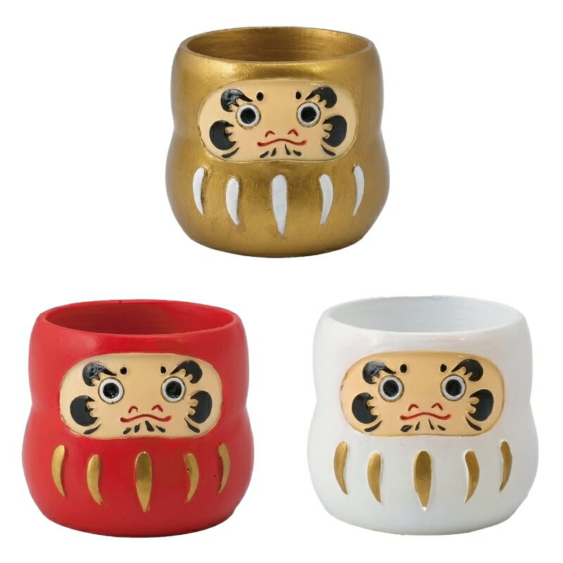 【リトルレジンポット だるまシリーズ／6個セット】ポリレジン樹脂 植木鉢 1号 まとめ買い ガーデニング プラントポット お庭 園芸 インテリア アレンジカップ 小物入れ 置物 観葉植物 多肉植物 フラワーアレンジメント だるま ダルマ 開運招福 お正月 謹賀新年