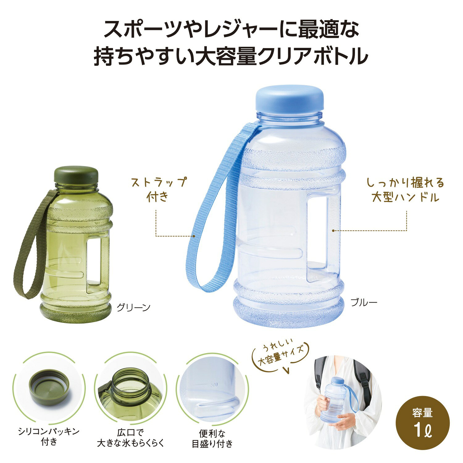 【大容量アクティブボトル1.0L】大容量サイズ クリアボトル スポーツ 部活 アウトドア キャンプ レジャー BBQ ピクニック お祭り 町内会 運動会 イベント 施設 店舗 防災備品 プレゼント 景品 粗品 販促品 特典 抽選会 ノベルティ houshodo-10017492 イベント企画ノベルティセンター サンプル画像2