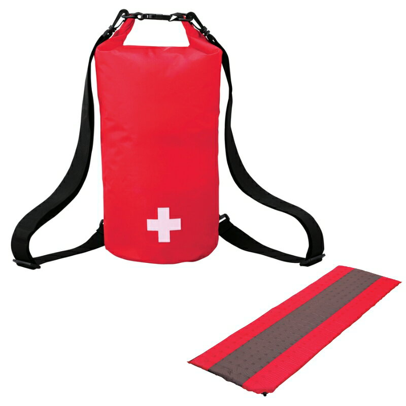 【欠品中】【防水バックパック＆ふくらむマットレスセット】避難生活用 防災グッズ 災害対策 地震対策 もしもの備え 持出し品セット 緊急用 非常用 うき具 防水バッグ マットレス 自動膨張 ダブルショルダー 自宅 オフィス 会社 学校 施設 店舗 消防 記念品