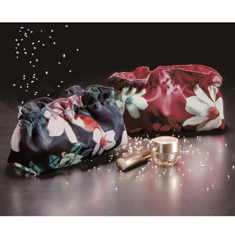 【グロッシーフラワー シェルポーチ】レディス サテン 花柄 高級感 お出かけ 外出 旅行 小物入れ メイクポーチ 化粧品 サロン ネイル メイク コスメ 美容室 お洒落 誕生日 プレゼント 景品 粗品 特典 成約 集客 抽選会 販促 ノベルティ