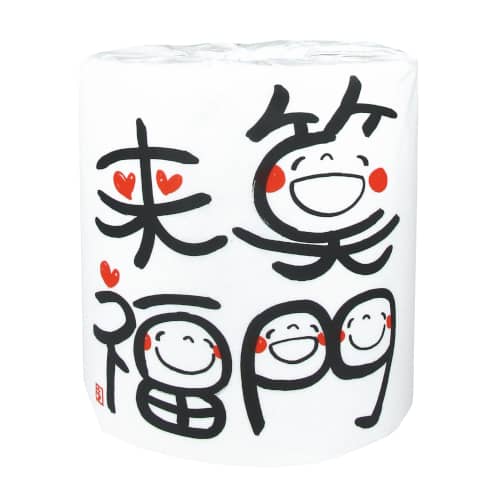 【※代引き不可/1ケース100個セット販売※】【笑い文字　笑門来福1R】林製紙 笑い文字 トイレットペーパー まとめ買い 販促品 粗品 低単価ノベルティ イベント 景品 賞品 抽選会 参加賞 お祝い 新築 快気 内祝 出産祝 ご挨拶 来店来場 プレゼント プチギフト