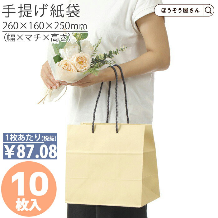【30日限定★ポイント7倍】 紙袋 底ボール 花材 花用 手提袋 BSS 10枚手提げ マチ広 仕出し お弁当 おしゃれ 収納 高品質 手提げ袋 シンプル 業務...